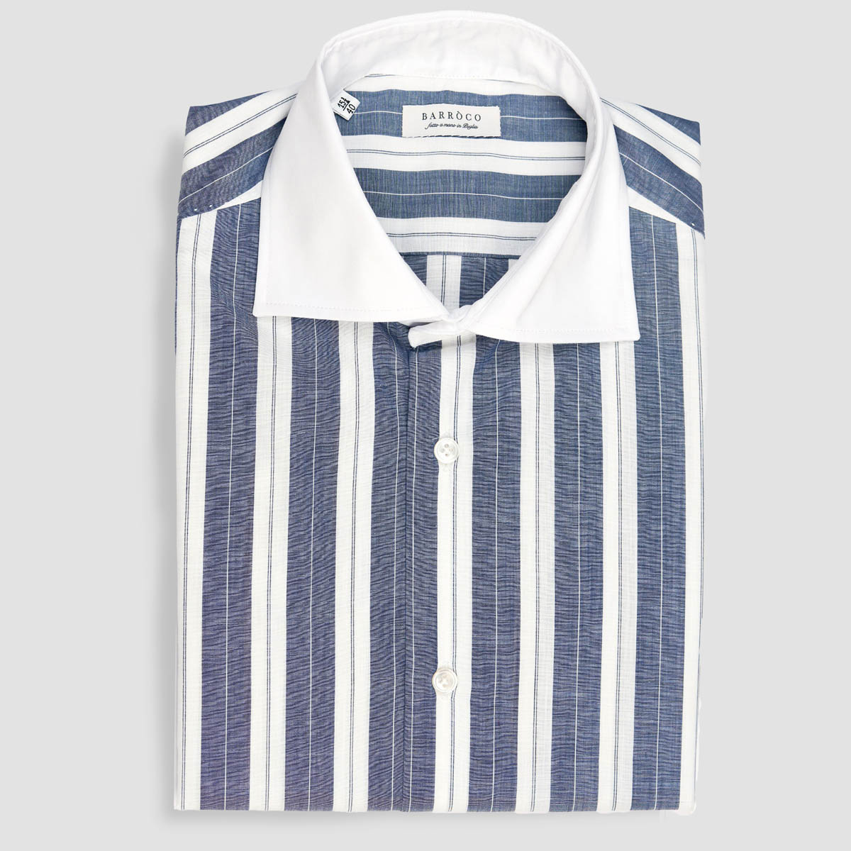 Blue White Fat Stripes Cotton Shirt