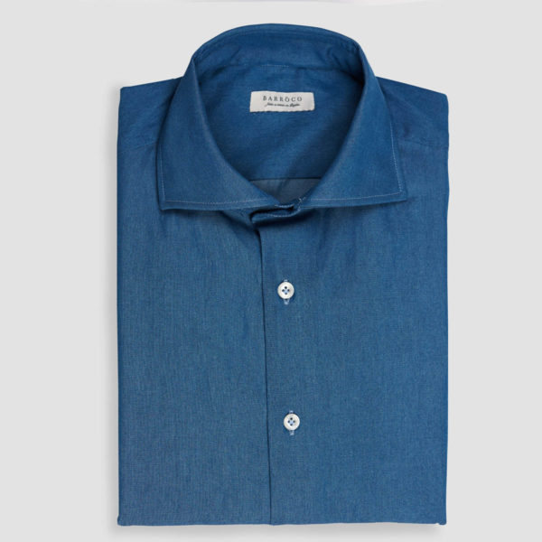 Albini Middle Blue Denim Twill Cotton Shirt