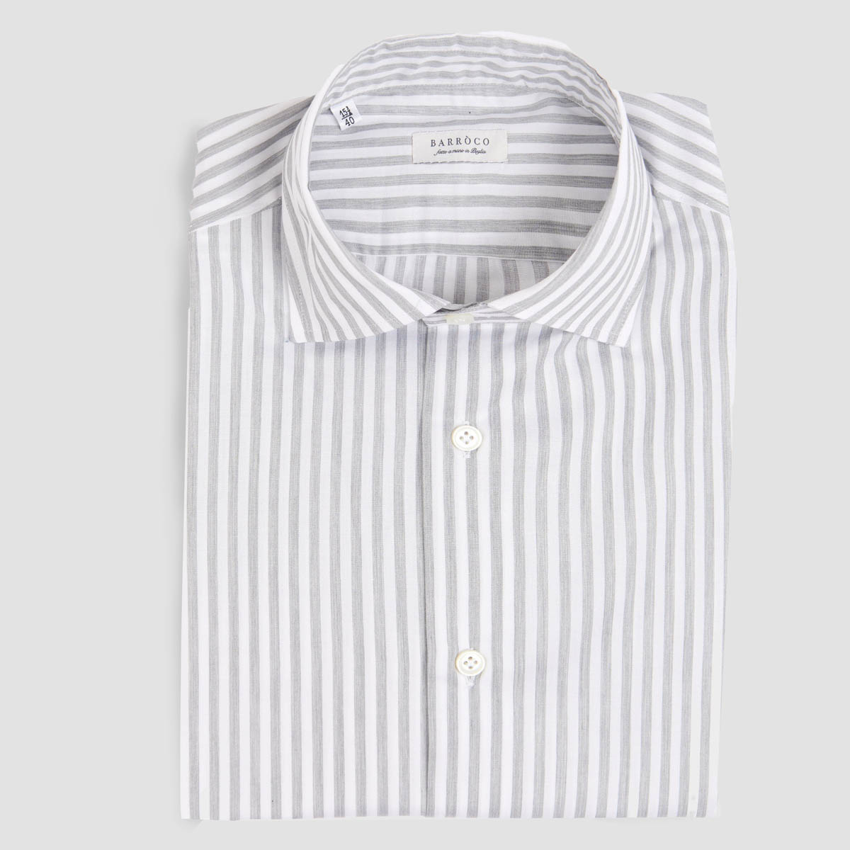 White Gray Melange Striped “Pari Pari” Twill Shirt