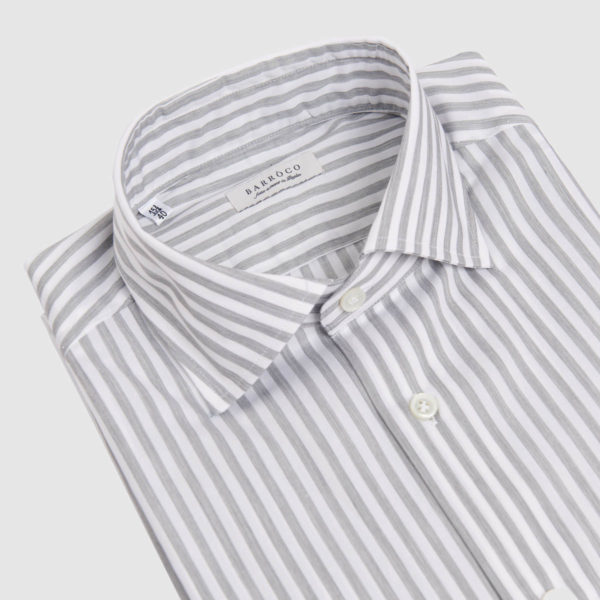 White Gray Melange Striped “Pari Pari” Twill Shirt