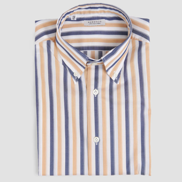 Off White Cammel-Blue Navy Striped Twill Shirt