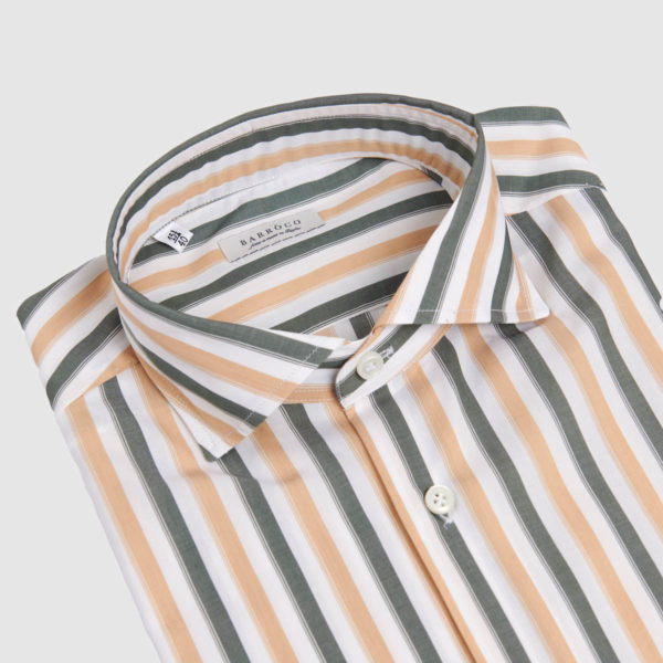 Off White Cammel-Military Green Striped Twill Shirt
