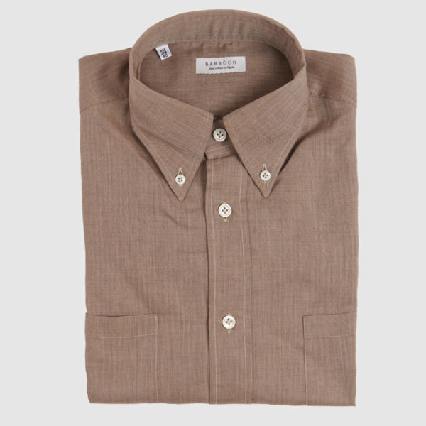 Button-Down Tobacco Herringbone Giza 87 Flannel Shirt