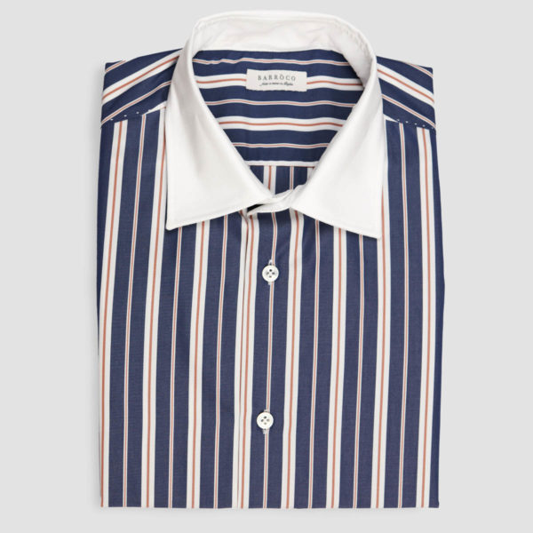 Anti-crease Blue White Orange Stripes Popelin Shirt