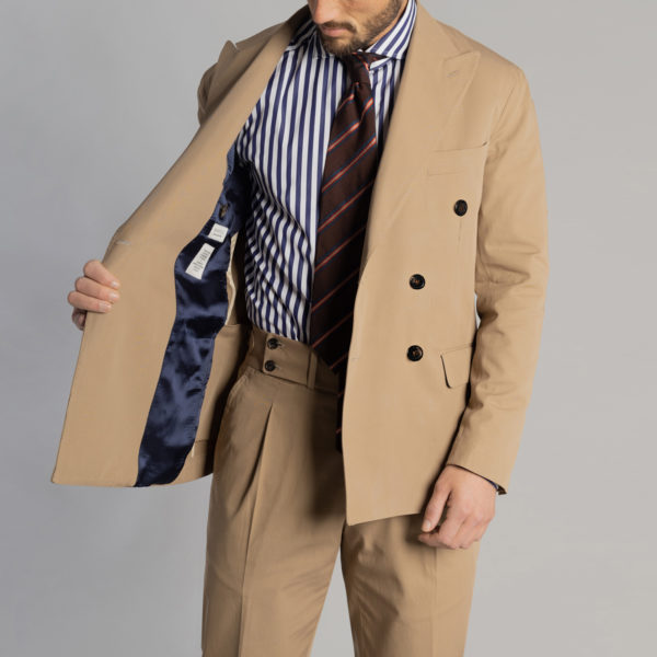 Biscuit Double Breasted Gabardine Cotton Suit